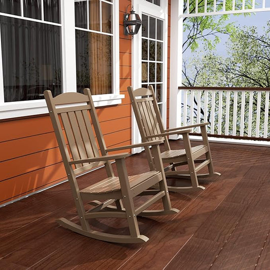 WO WESTIN OUTDOOR HDPE Laguna Classic Porch Rocking Chair (Set of 2), Weathered Wood