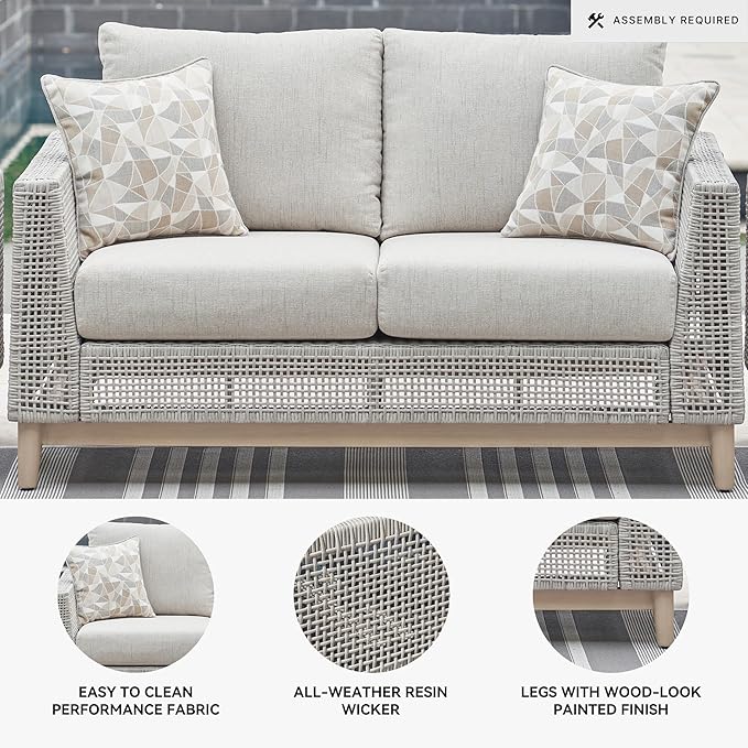Signature Design by Ashley Seton Creek Cottage Nuvella Weather Resistant Fabric Outdoor Loveseat with Cushion and 2 - Photo 4