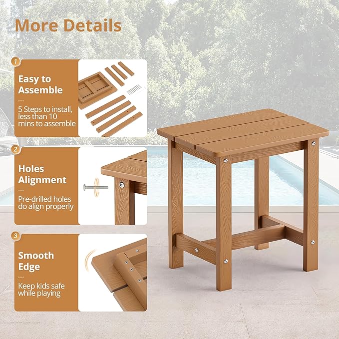 LUE BONA Outdoor Side Table, HDPS Small Outdoor Table, Adirondack Side Table, Outside End Table for Patio, Porch, Deck - Photo 7