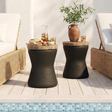 HOMPUS Outdoor Concrete Side Table, Modern Hourglass Pedestal End Table, Multi-Functional Round MgO Coffee Table - Photo 4