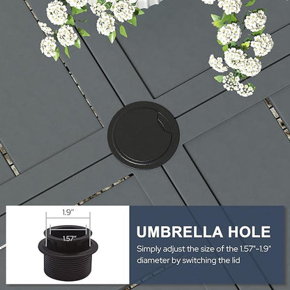 VICLLAX 53" Round Patio Dining Table for 6-8, All Weather Metal Outdoor Table with 1.57" Umbrella Hole and Surdy Frame for Garden Lawn Deck, Sandshell