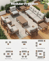 Teak HDPE Outdoor Patio Furniture Set, 10-Piece Patio Conversation Set with 3-Seat Sofa, 4 Armchairs - Photo 7