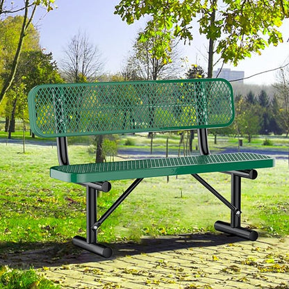 4 Feet Heavy Duty Park Bench with Back Portable Frame, Outdoor Steel Bench with Backrest, Expanded Metal Mesh Bench for Lawn, Park, Deck, Garden, Patio, Porch, Green