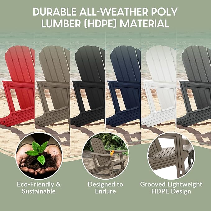 WestinTrends Tool-Free Assembly Outdoor Patio HDPE Plastic Adirondack Chair with Cup Holder, Weathered Wood