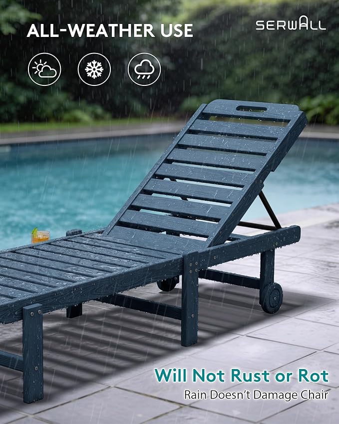 SERWALL Outdoor Chaise Lounge, Patio Chaise Lounge Chair with 5 Positions Adjustable Backrest - Photo 10