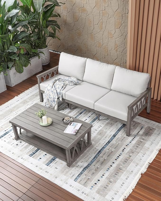 Outdoor Aluminum 3-Seat Sofa, Patio Couch with 5.9'' Thick Cushions, Weather-Resistant Outdoor Club Sofa Couch - Photo 4