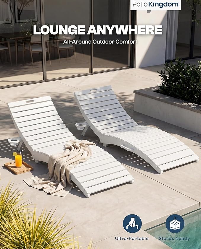 in-Pool Lounge Chairs Set of 2, Folding HDPE Pool Chairs Anti-Floating No Sandbags with Cup Holder & Handles - Photo 6
