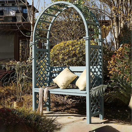 Heavy Duty Garden Arch, Metal Garden Arbor with Bench, Two People Seat Rose Arch for Lawn Backyard Patio Outdoor Climbing Plant(Blue)