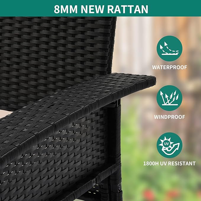 YITAHOME Wicker Hanging Porch Swing Chair 2-Seats Outdoor Black Rattan Patio Swing Lounge w/ 2 Back Cushions Capacity - Photo 6