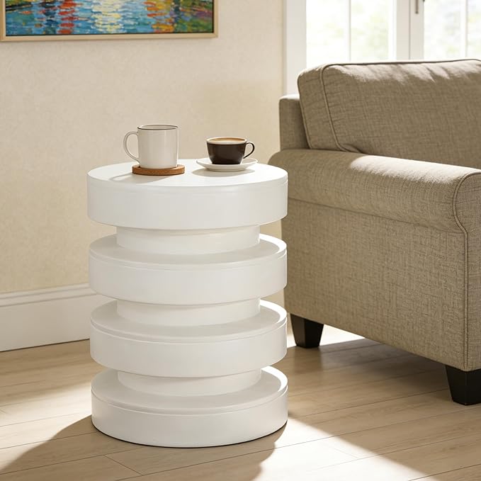 Christopher Knight Home Jeru Lightweight Concrete Round Coffee Table, Indoor and Outdoor Side Table for Living Room, MGO Small Side Table, 3-Tier Design, No Assembly Needed, White