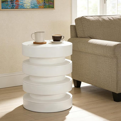 Christopher Knight Home Jeru Lightweight Concrete Round Coffee Table, Indoor and Outdoor Side Table for Living Room, MGO Small Side Table, 3-Tier Design, No Assembly Needed, White