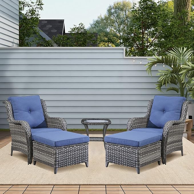 Rilyson Wicker Patio Furniture Set - 5 Piece Rattan Outdoor Sectional Conversation Sets with 2 Chairs - Photo 2