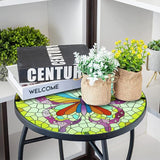2PCS 12 Inch Small Outdoor Side Table with Colorful Butterfly, Glass Mosaic Patio Table Indoor - Photo 2