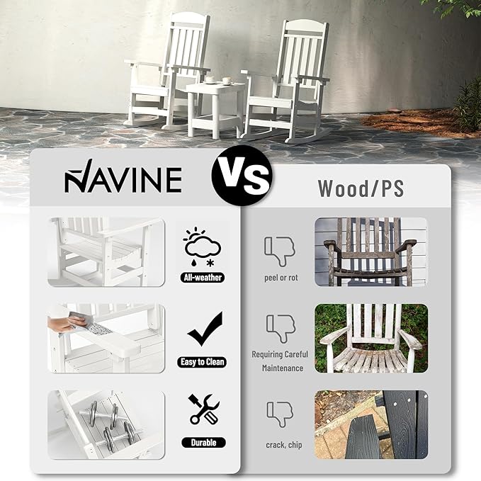 Outdoor Rocking Chairs Set of 6, Oversized High Back Patio Rocking Chairs, All Weather Porch Rocking Chairs for Outside. White
