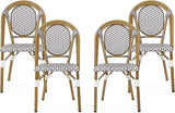 Christopher Knight Home Gwendolyn Outdoor French Bistro Chairs (Set of 4), Gray + White + Bamboo Print Finish - Photo 1
