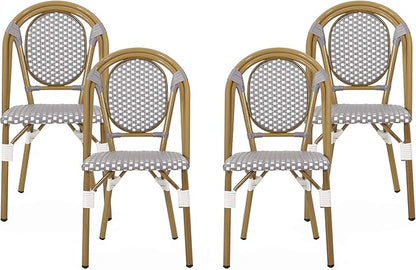 Christopher Knight Home Gwendolyn Outdoor French Bistro Chairs (Set of 4), Gray + White + Bamboo Print Finish