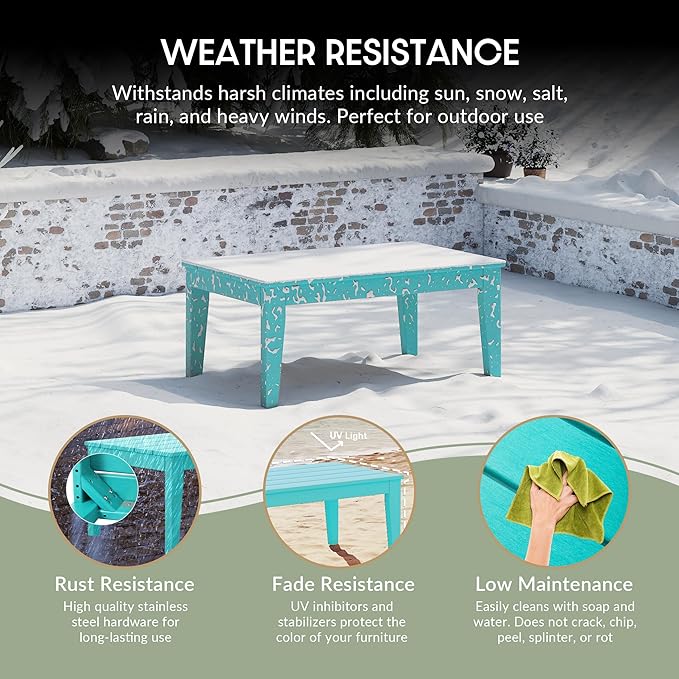 WestinTrends Malibu Low Outdoor HDPE Patio Rectangle Coffee Table, Turquoise