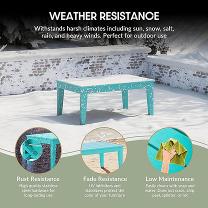 WestinTrends Malibu Low Outdoor HDPE Patio Rectangle Coffee Table, Turquoise