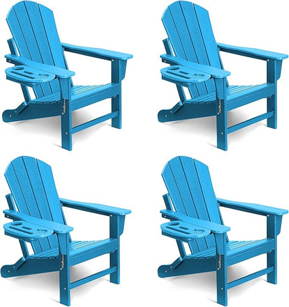 Adirondack Chair Set of 4, HDPE Folding Adirondack Chair with Multifunctional Cup Holder, Weather Resistant Fire Pit Chair for porches, patios, patios, poolsides, Decks.