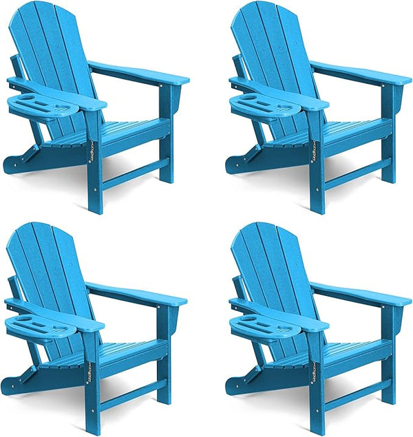 Adirondack Chair Set of 4, HDPE Folding Adirondack Chair with Multifunctional Cup Holder - Photo 1
