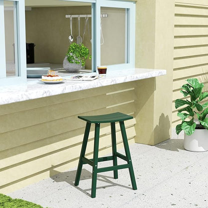WestinTrends Malibu 29 Inch Outdoor Bar Stools, All Weather Resistant Poly Lumber Adirondack Bar Height Stools, Dark Green