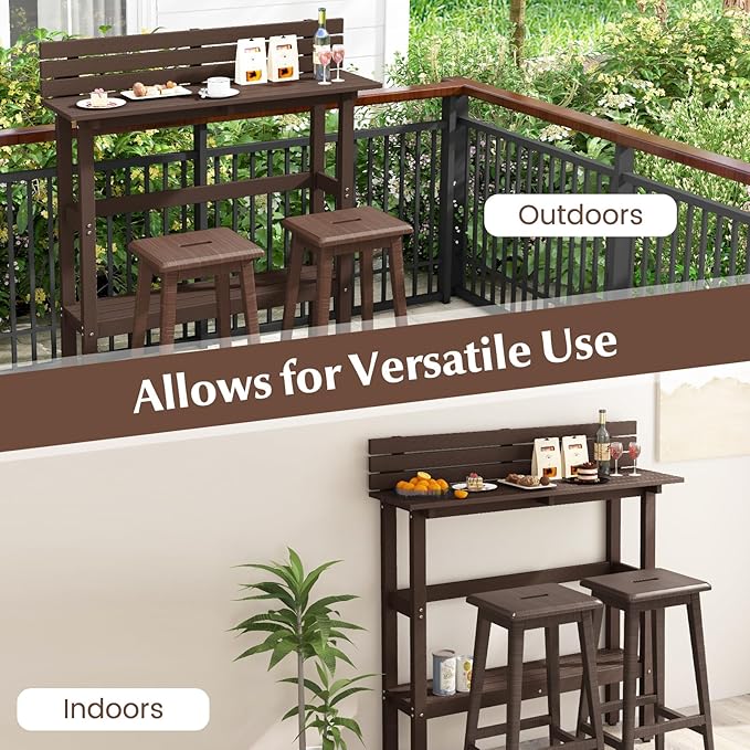 Tangkula Outdoor Bar Table, 48 Inch Patio Pub Height Table with Storage Shelf & Adjustable Foot Pads - Photo 7