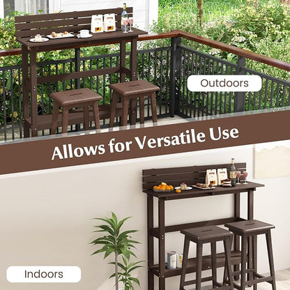 Tangkula Outdoor Bar Table, 48 Inch Patio Pub Height Table with Storage Shelf & Adjustable Foot Pads, All-Weather Bar Height Counter Table, Narrow Dining Table for Hot Tub, Garden & Backyard (Coffee)