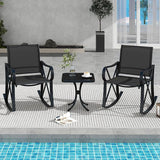 Tangkula 3 Piece Patio Rocking Set, 2 Rocking Chairs with Tempered Glass Side Table - Photo 9