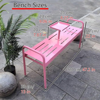 Modern Floor Patio Bench, 2-Person Metal Garden Bench Seat, Outdoor Benches Weatherproof with Built-in Small Table and Armrests, 120cm/47.2in Park Benches Outdoor Furniture(Black)