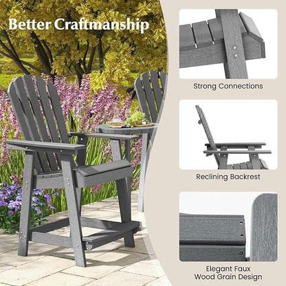 Tangkula Outdoor Bar Stool, HDPE Tall Adirondack Chair with Armrest & Footrest, Weather Resistant 47 Inch Counter Height Barstool Lifeguard Chair for Pool Deck Patio Garden, Balcony Chairs (4, Gray)