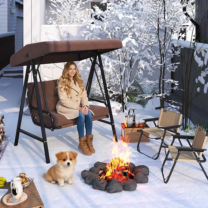 AECOJOY Outdoor Patio Swing Chair for Adults, 2-Seat Porch Swings with Adjustable Canopy - Photo 7