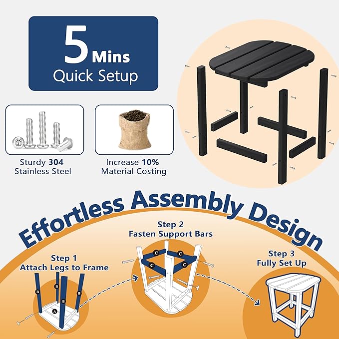 Outdoor 18" HDPE Side Table Set of 2 for Patio Porch Pool, Weather Resistant Standard End Table for Backyard and Indoor, Easy Maintenance & Indoor Outdoor Durable Construction(Black)
