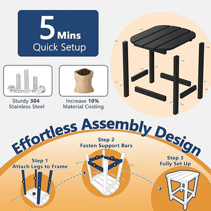 Outdoor 18" HDPE Side Table Set of 2 for Patio Porch Pool, Weather Resistant Standard End Table for Backyard and Indoor, Easy Maintenance & Indoor Outdoor Durable Construction(Black)