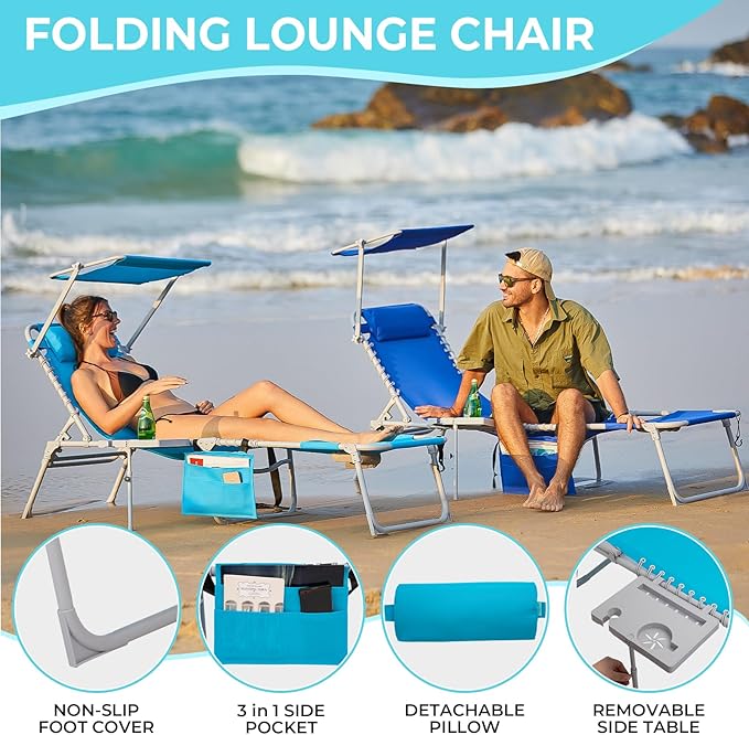 #WEJOY 4 in 1 Tanning Chair with Face Hole & Canopy & Side Table - Photo 7