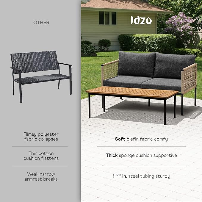 Idzo Oscar Wicker Metal Loveseat with Coffee Table – Black, 2-Seater Outdoor Sofa Set for Small Patios - Photo 7