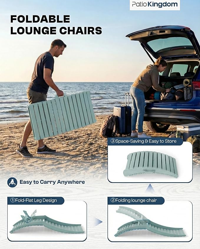 in-Pool Lounge Chairs Set of 2, Folding HDPE Pool Chairs Anti-Floating No Sandbags with Cup Holder & Handles - Photo 3