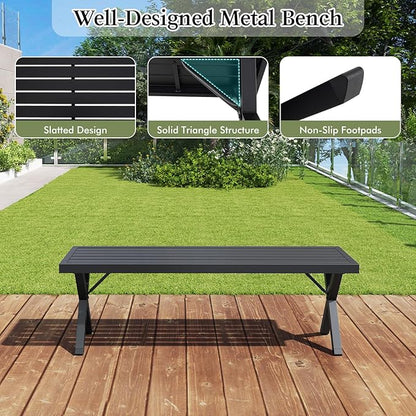 Giantex 2 Pack Outdoor Bench, 54" Metal Garden Bench with Slatted Seat, X-Shaped Legs, Heavy-Duty Patio Backless Loveseat, Load 800 LBS, 2-Person Park Bench for Lawn, Yard, Porch, Black