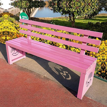 Outdoor Metal Garden Bench, Outdoor Benches Weatherproof with Backrest, Patio Bench for Outside Park, Picnic, Yard, Front Porch, Backyard(Pink,180cm/71in)
