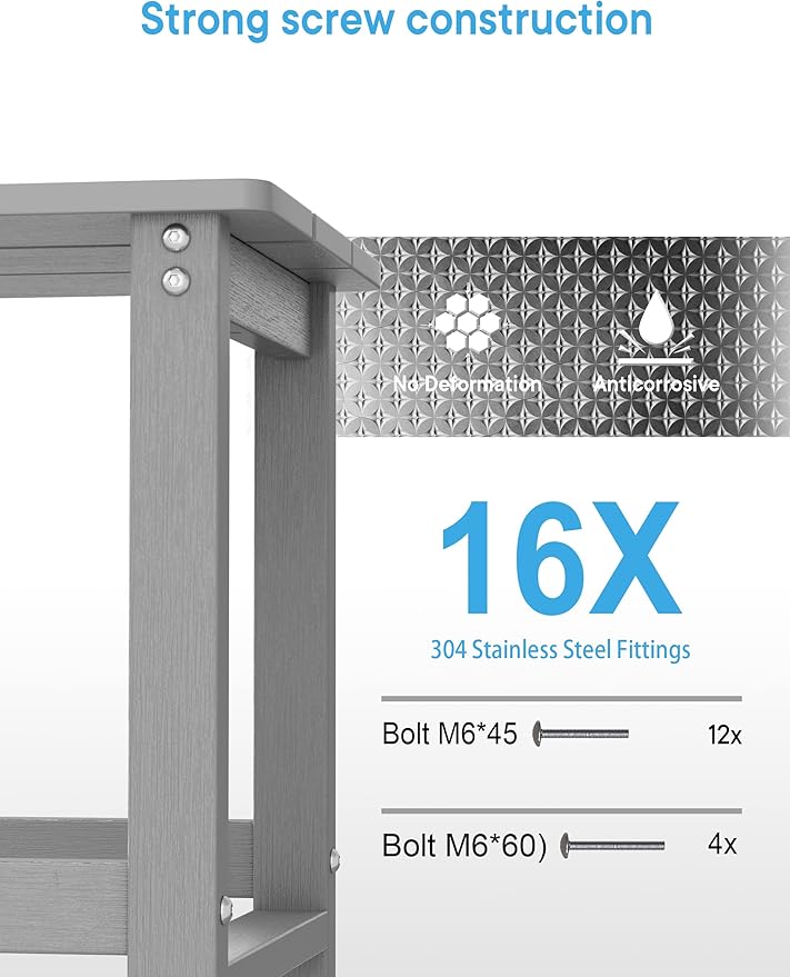 MXIMU Outdoor Side Table for Patio: 16" HIPS Weatherproof Adirondack Table - Small End Tables for Outside Porch Deck Pool Balcony Backyard - Easy Assembly No Maintenance Grey