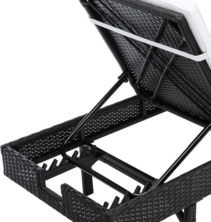 SAFAVIEH Outdoor Collection Cam Black Wicker/Beige Cushion Adjustable Chaise Lounge Chair, Black/Beige (PAT7501A) - Photo 7