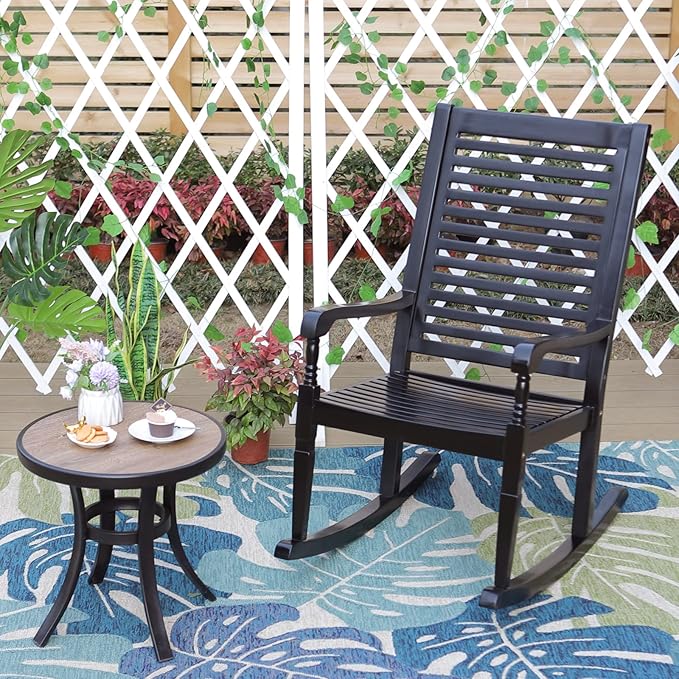 Sophia & William Outdoor Wood Rocking Chairs Set of 2 Black, Patio Rocking Chair for Porch, Patio, Garden, Lawn, Balcony, Backyard and Indoor, 2 Pack