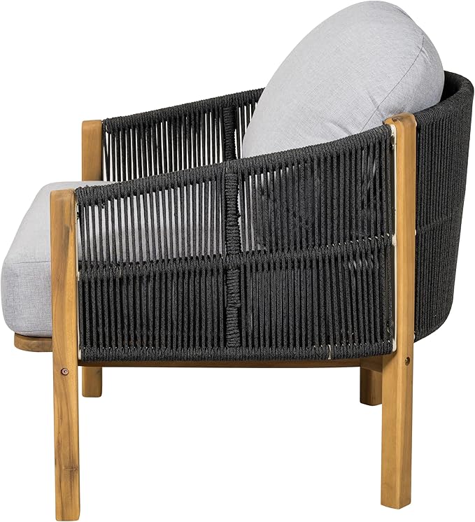 Christopher Knight Home Grotta Acacia Wood Patio Accent Chair Set of 2, Wooden Lounge Chair Outdoor - Photo 9