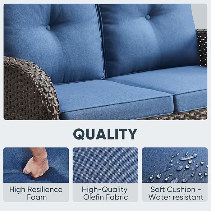 Belord 5 Piece Outdoor Conversation Patio Furniture Set - All-Weather Wicker Patio Rocking Chairs with Loveseat Glider - Photo 6