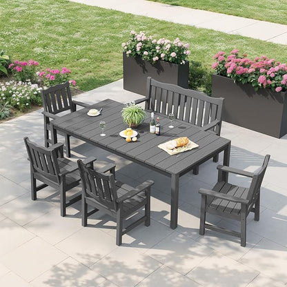 Stoog 3 Piece Outdoor Bench & Outdoor Chairs Set, All-Weather HIPS Patio Furniture Set, Include 1 Patio Bench and 2 Patio Chairs, Grey