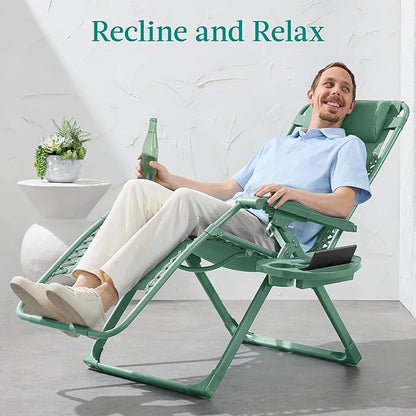 Best Choice Products Adjustable Zero Gravity Chair, Monochromatic Color Folding Patio Recliner w/Side Tray, Headrest - Seafoam