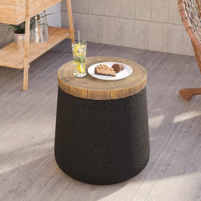 HOMPUS Concrete Outdoor Side Table Sets of 2, 2 Pieces Cylinder Shaped Round Coffee Table, Plant Stand Outdoor Accent Table Modern Patio End Table Sets for Garden, Paito, Living Room