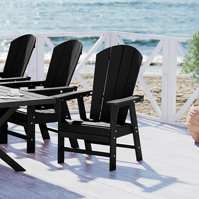 WestinTrends Malibu Outdoor Patio HDPE Plastic Adirondack Dining Chair Black