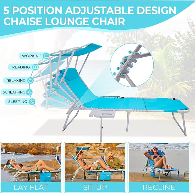 #WEJOY 4 in 1 Tanning Chair with Face Hole & Canopy & Side Table - Photo 8
