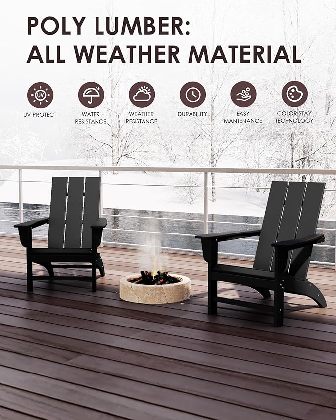 Poly Lumber Adirondack Chairs Set of 2, All-Weather Resistant Outdoor Patio Chairs, Look Like Wood - Photo 4