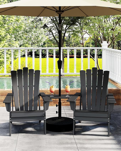 GREENVINES Folding-Adirondack-Chairs-Set-of-4 | HDPE Plastic | Throne Series | Fire Pit Chair | All Weather | for Outdoor Patio Deck Backyard Poolside | Black